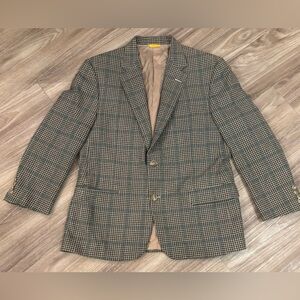 Hickey Freeman Brown and Blue Checked Wool and Cashmere Blazer Size 42 Reg.